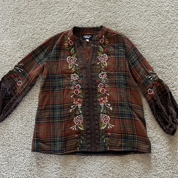 Johnny Was Plaid Embroidered Blouse - Picture 4 of 8